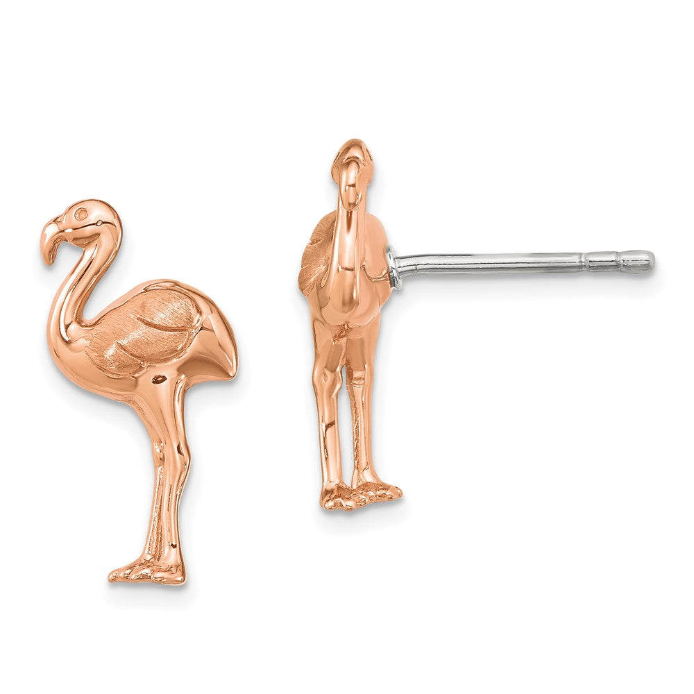 Ss/Rose Plated Sterling Silver Rose Gold-Plated Flamingo Post Earrings