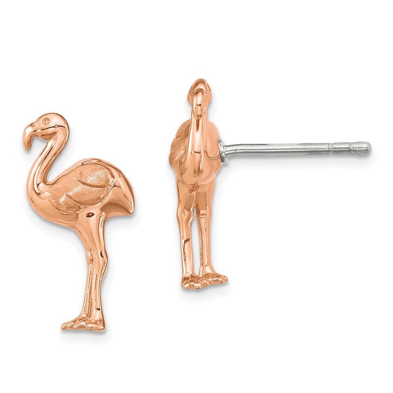 Ss/Rose Plated Sterling Silver Rose Gold-Plated Flamingo Post Earrings