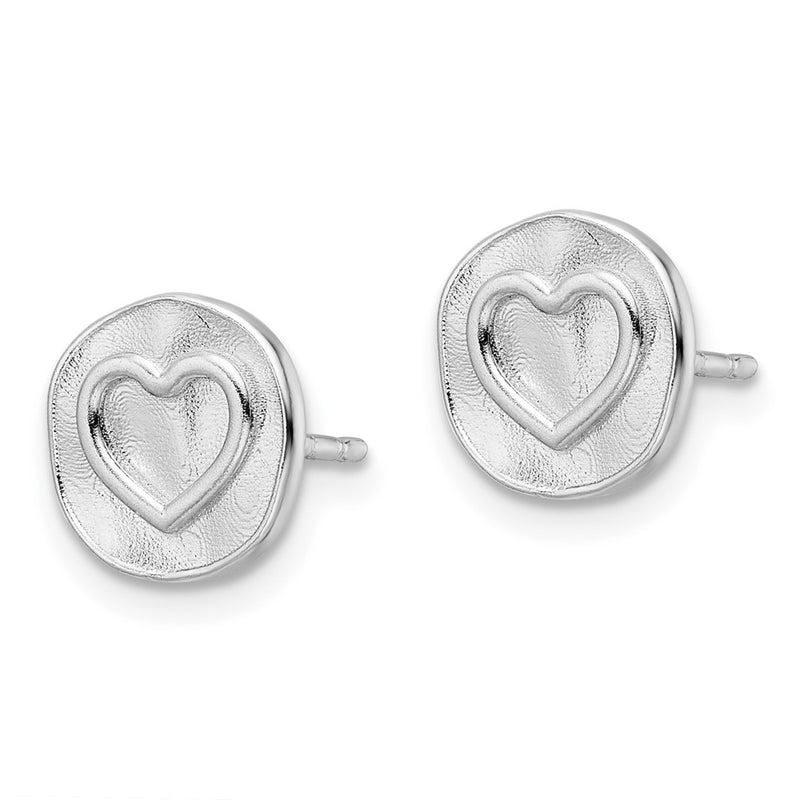 Sterling Silver Rhodium-Plated Heart In Satin Circle Post Earrings