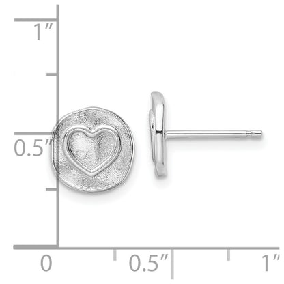 Sterling Silver Rhodium-Plated Heart In Satin Circle Post Earrings