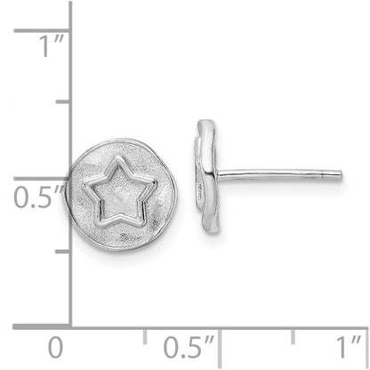 Sterling Silver Rhodium-Plated Star In Satin Circle Post Earrings