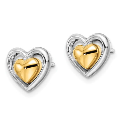 Ss/Gold Plated Sterling Silver Rh-Plated & Gold-Plated Heart Post Earrings