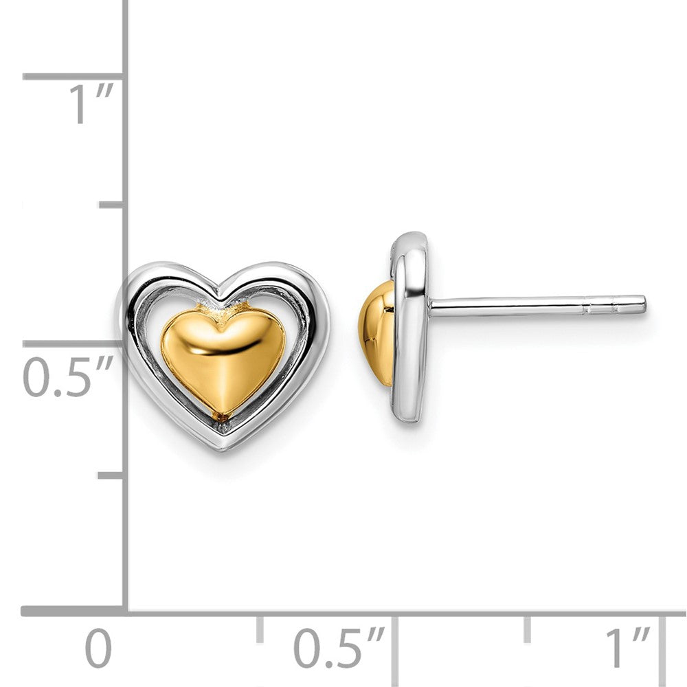 Ss/Gold Plated Sterling Silver Rh-Plated & Gold-Plated Heart Post Earrings
