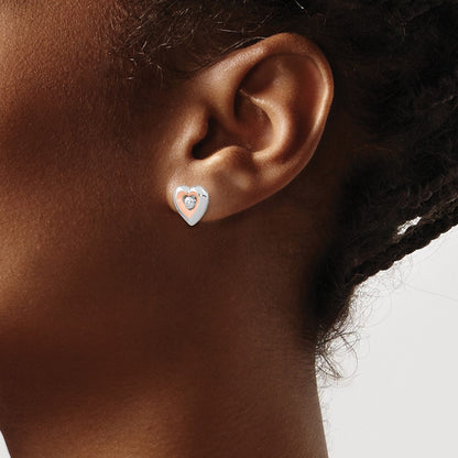 Ss/Rose Plated Sterling Silver Rh-Plated & Rose Gold-Plated Diamond Heart Post Earrings