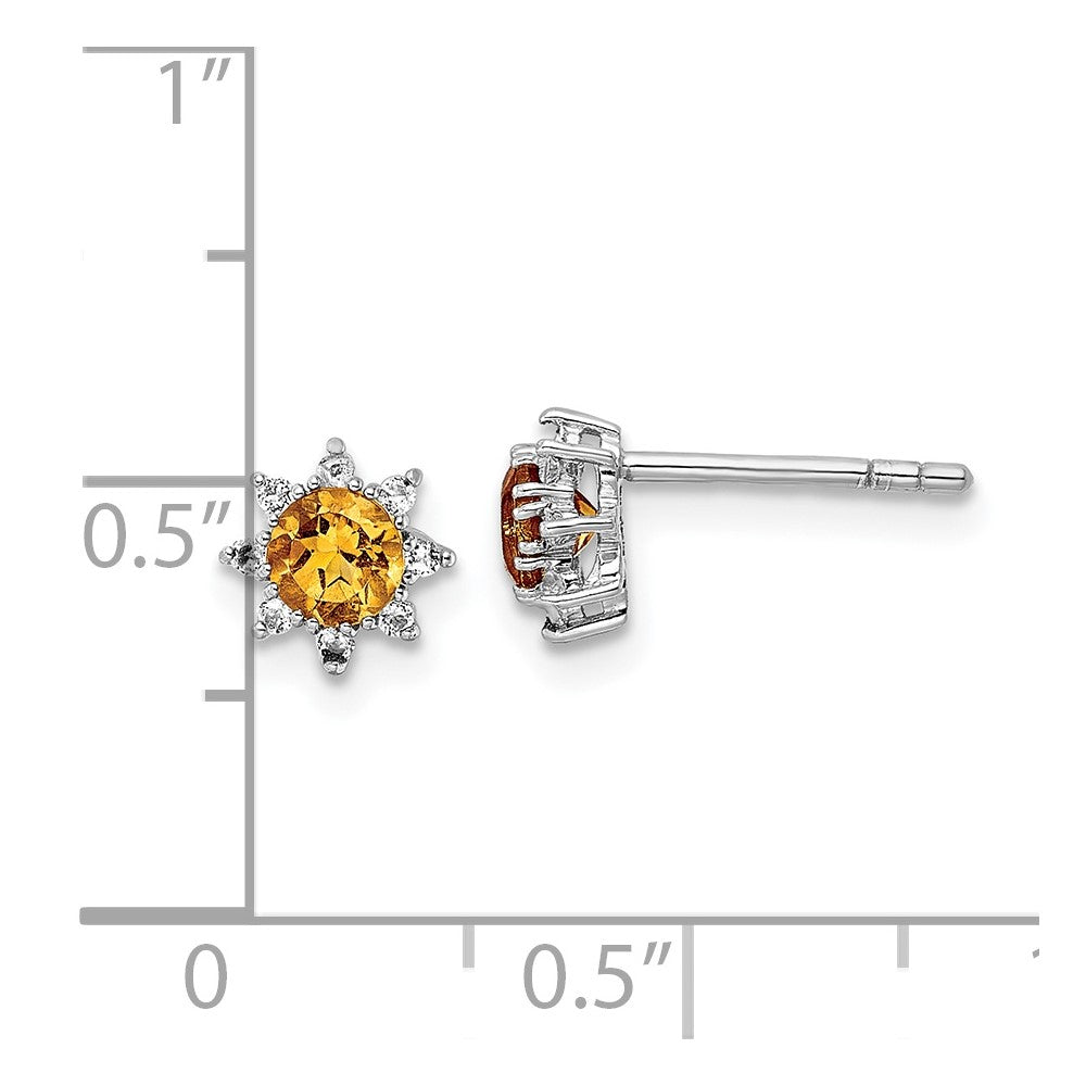 Sterling Silver Rh .5Ci Citrine & .1Wt White Topaz Post Earrings