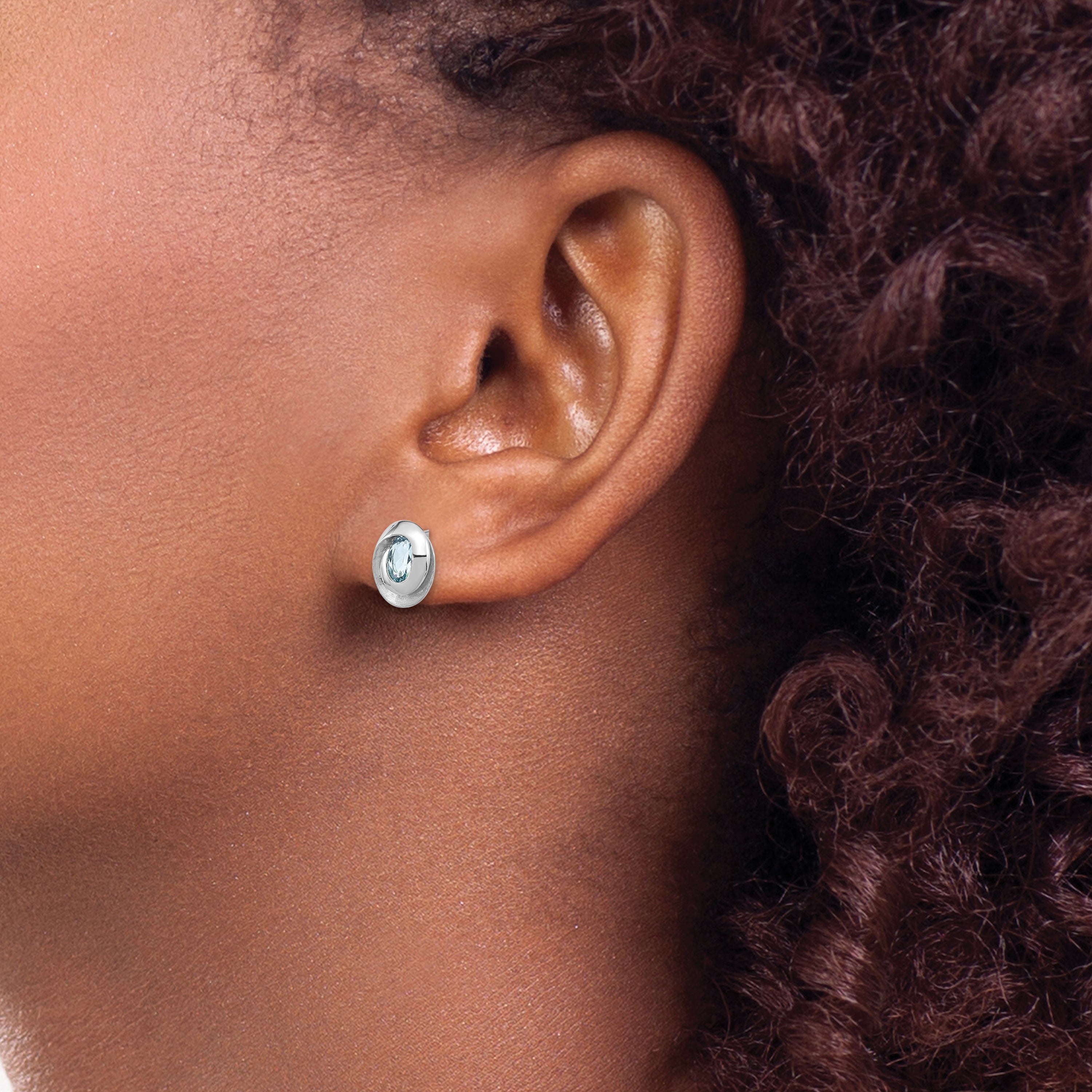 Sterling Silver Rh-Plated Sky Blue Topaz Oval Post Earrings