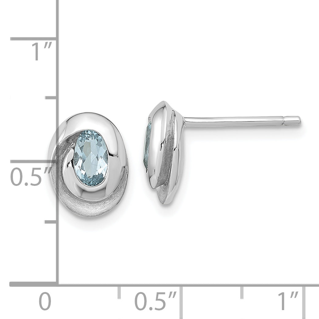Sterling Silver Rh-Plated Sky Blue Topaz Oval Post Earrings