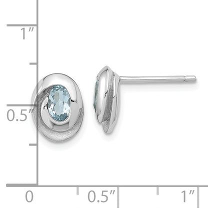 Sterling Silver Rh-Plated Sky Blue Topaz Oval Post Earrings