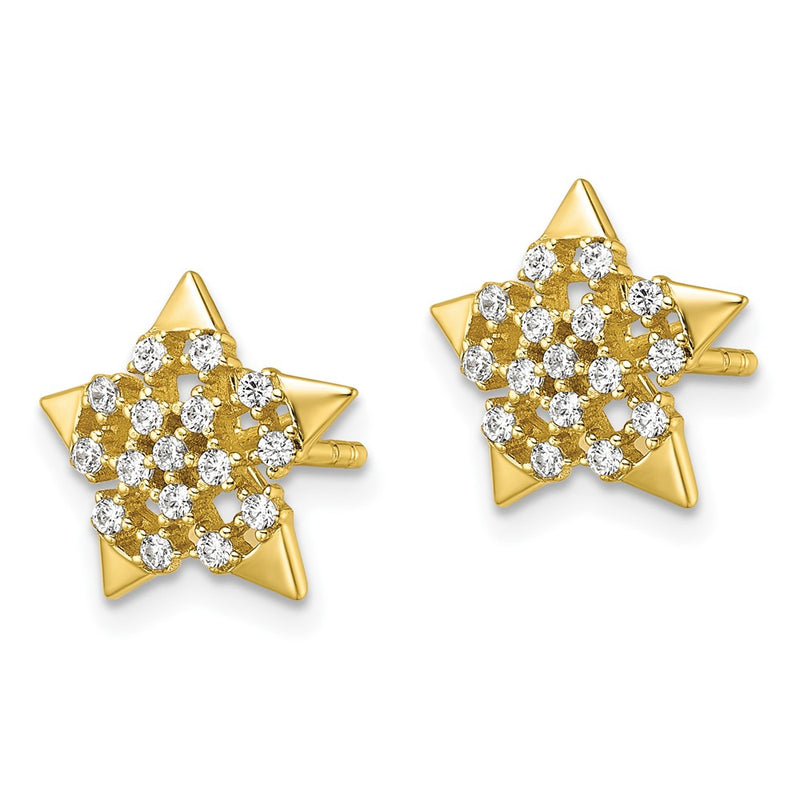 Sterling Silver Cz Gold-Tone Star Post Earrings