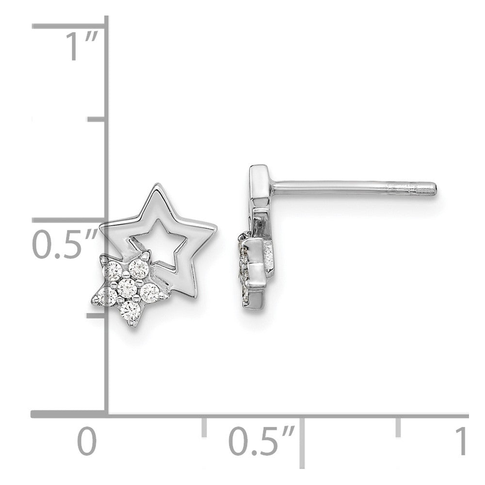Sterling Silver Rhodium-Plated Cz Star Post Earrings