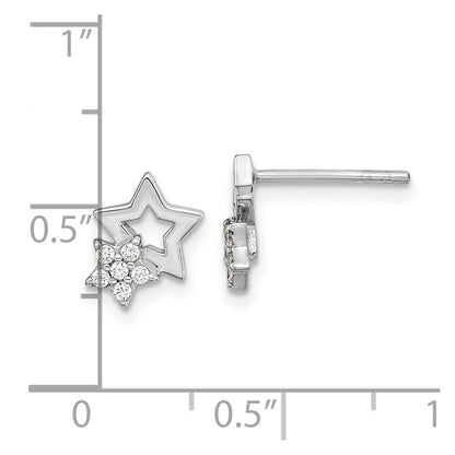 Sterling Silver Rhodium-Plated Cz Star Post Earrings