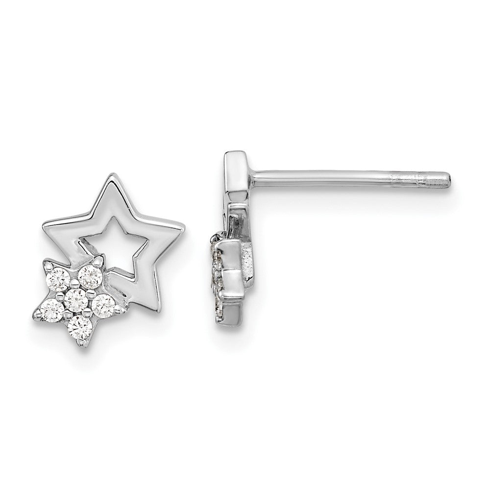 Sterling Silver Rhodium-Plated Cz Star Post Earrings