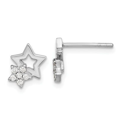 Sterling Silver Rhodium-Plated Cz Star Post Earrings