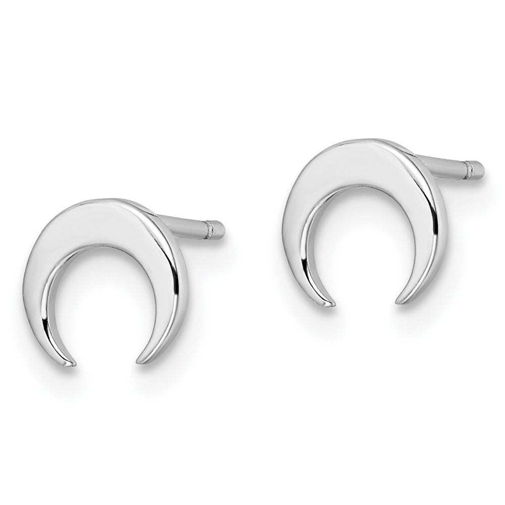 Sterling Silver Rhodium-Plated Polished Moon Post Earrings