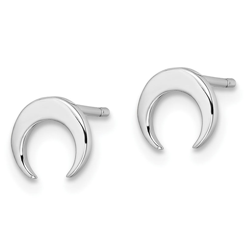 Sterling Silver Rhodium-Plated Polished Moon Post Earrings