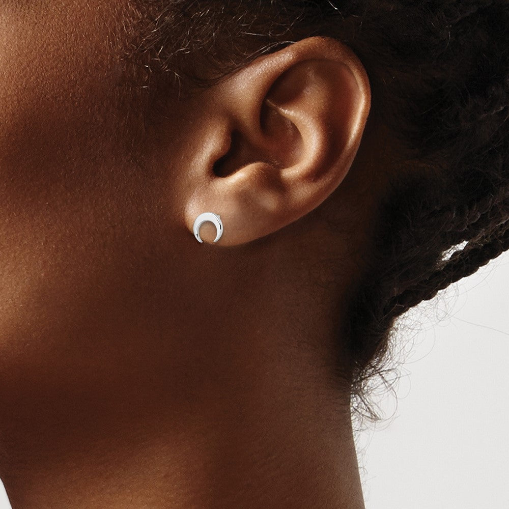Sterling Silver Rhodium-Plated Polished Moon Post Earrings