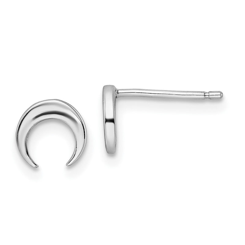 Sterling Silver Rhodium-Plated Polished Moon Post Earrings