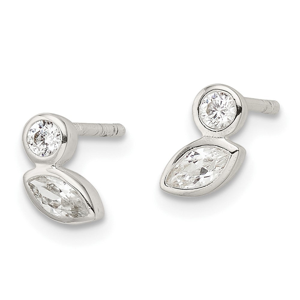 Sterling Silver Polished Cz Post Earrings