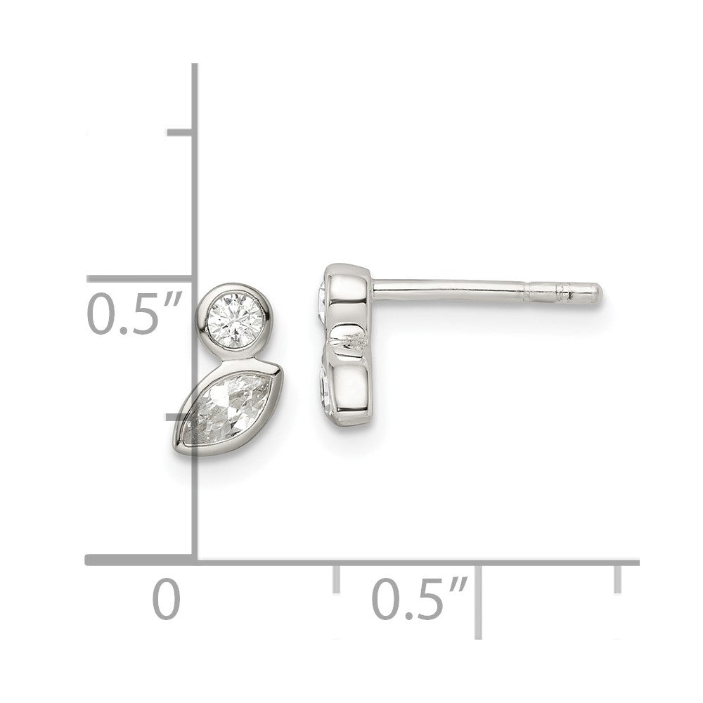 Sterling Silver Polished Cz Post Earrings