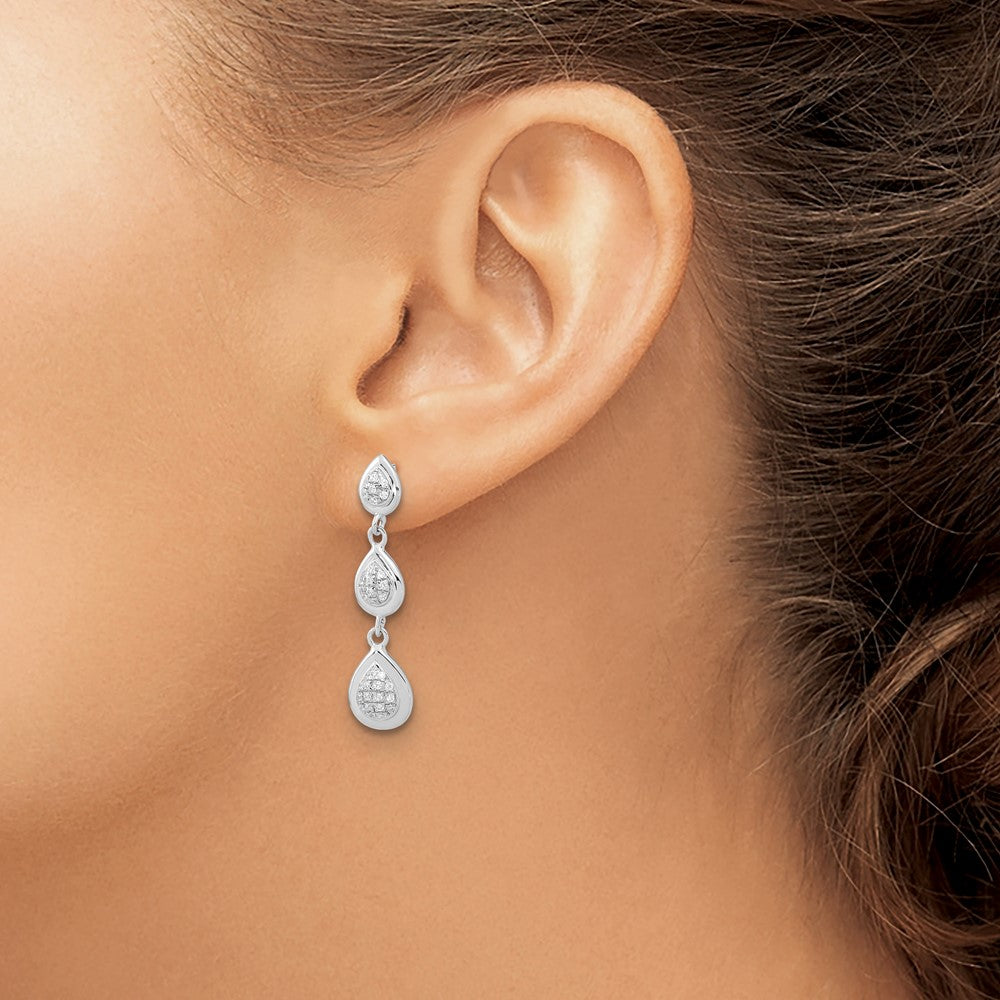 Sterling Silver Rhodium-Plated Cz Teardrop Post Dangle Earrings