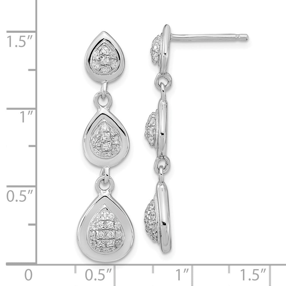 Sterling Silver Rhodium-Plated Cz Teardrop Post Dangle Earrings