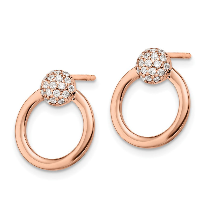 Ss/Rose Plated Sterling Silver & Rose Gold-Plated Cz Circle Post Earrings