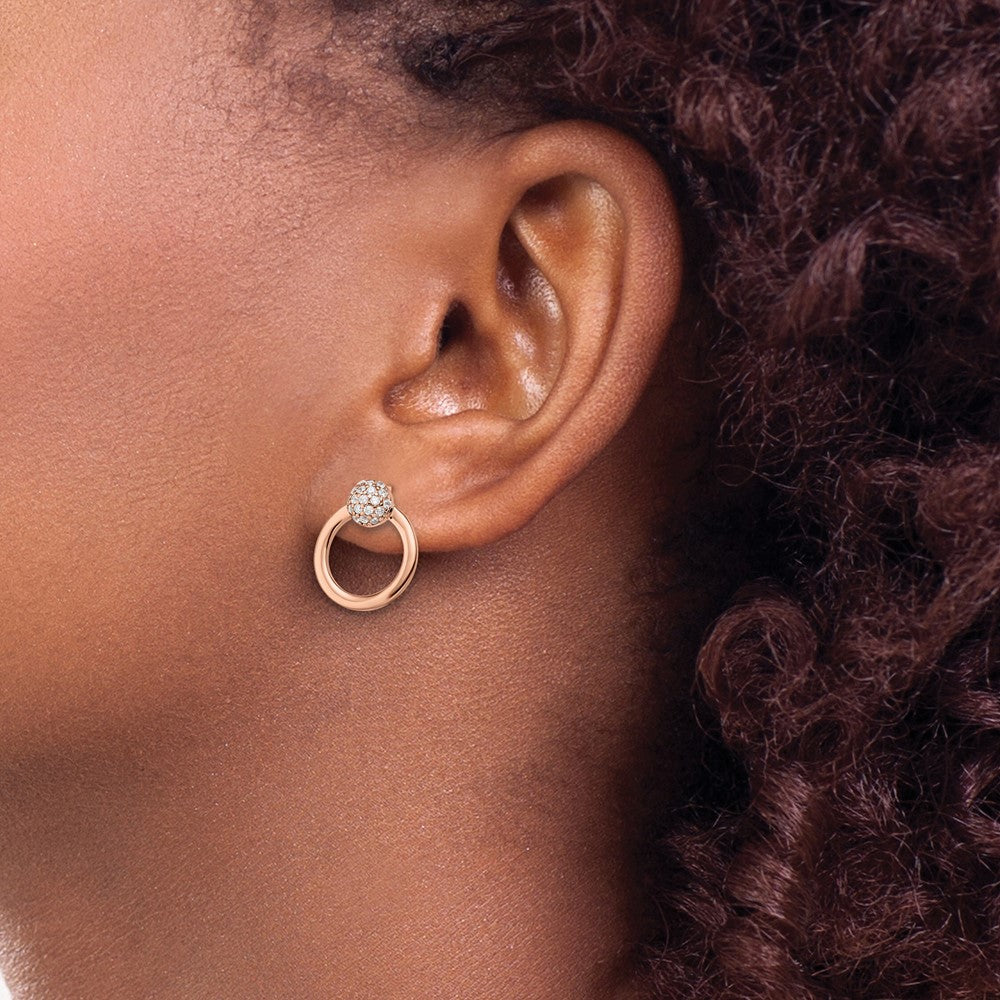 Ss/Rose Plated Sterling Silver & Rose Gold-Plated Cz Circle Post Earrings