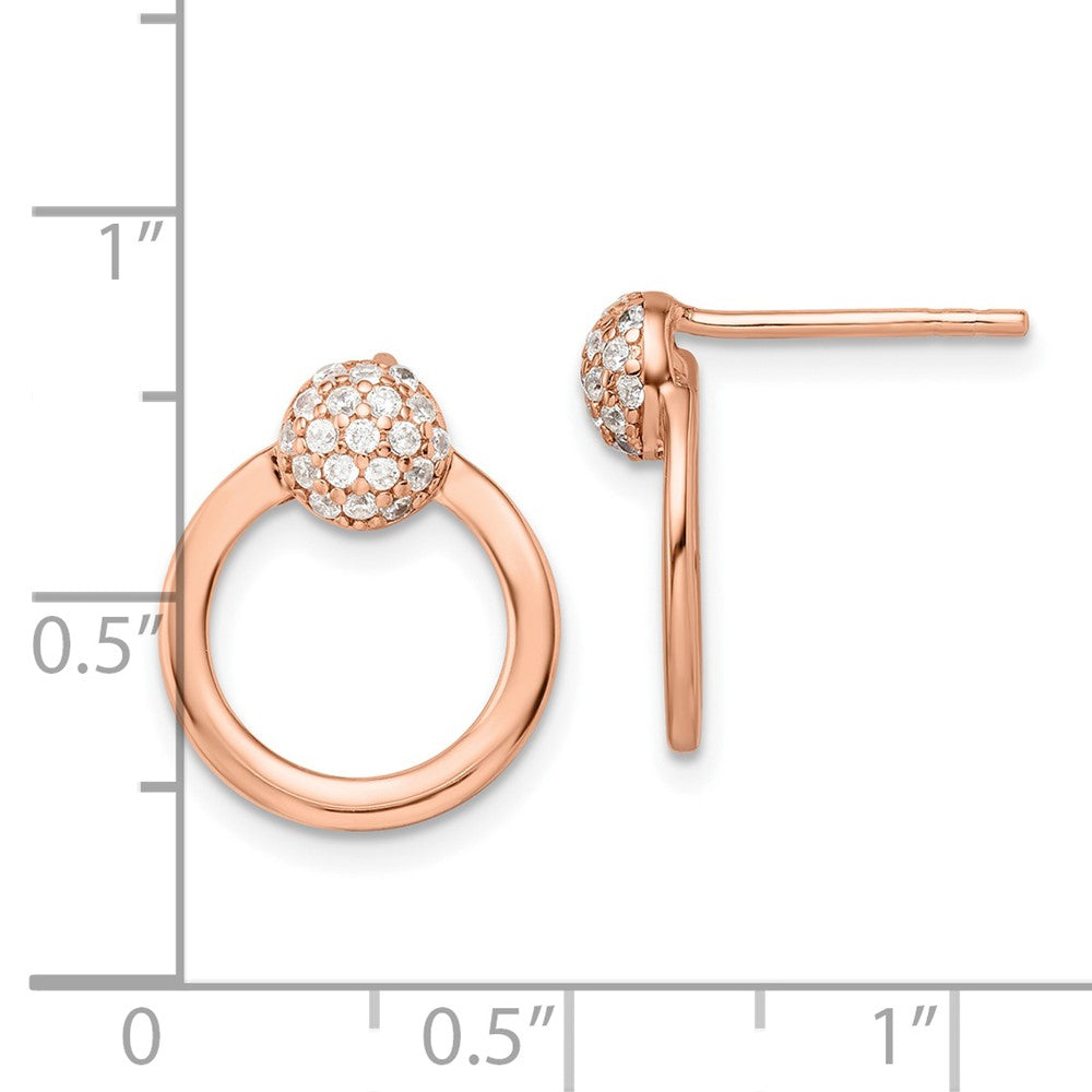 Ss/Rose Plated Sterling Silver & Rose Gold-Plated Cz Circle Post Earrings