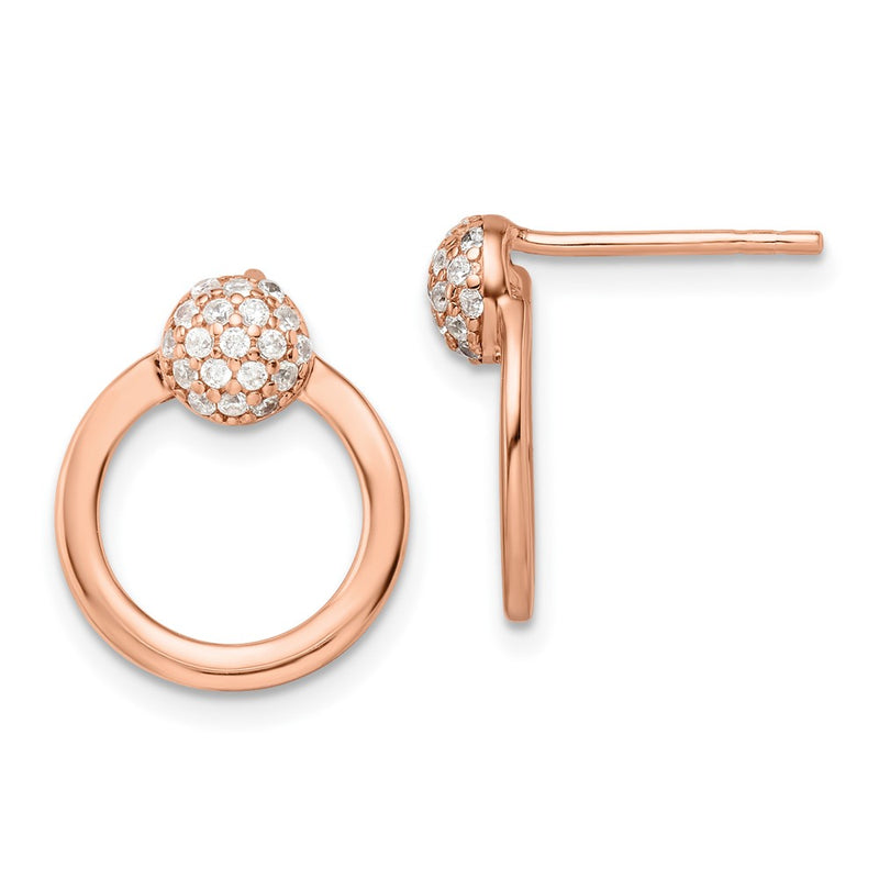 Ss/Rose Plated Sterling Silver & Rose Gold-Plated Cz Circle Post Earrings