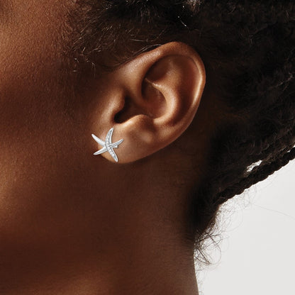 Sterling Silver Rhodium-Plated Cz Starfish Post Earrings