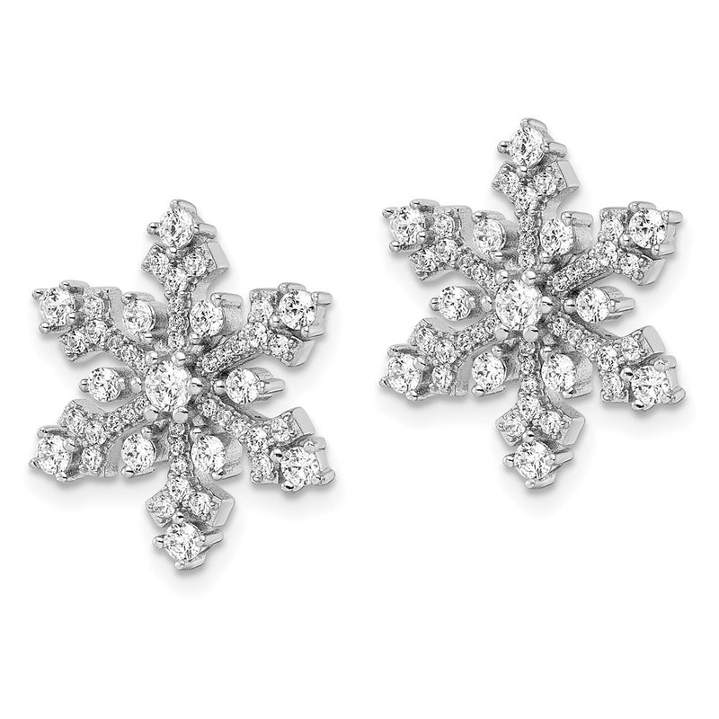 Sterling Silver Rhodium-Plated Cz Snowflake Post Earrings
