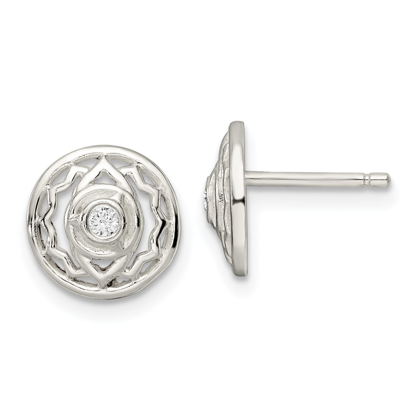 Sterling Silver Cz Third Eye Chakra Filigree Post Earrings