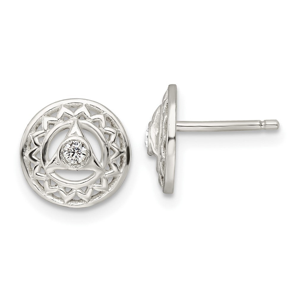 Sterling Silver Cz Throat Chakra Filigree Post Earrings