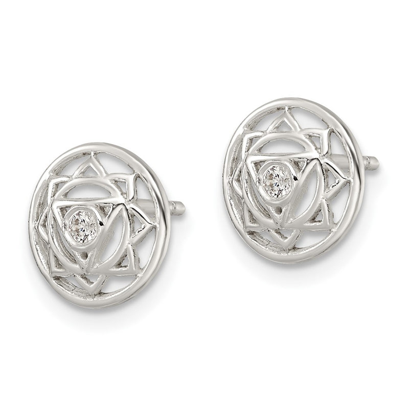 Sterling Silver Cz Solar Chakra W/Triangle Center Post Earrings