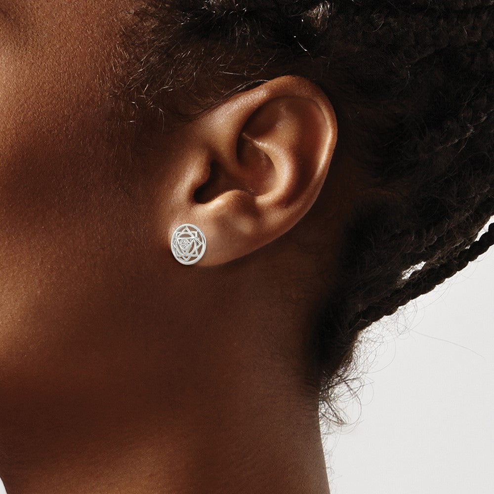 Sterling Silver Cz Solar Chakra W/Triangle Center Post Earrings