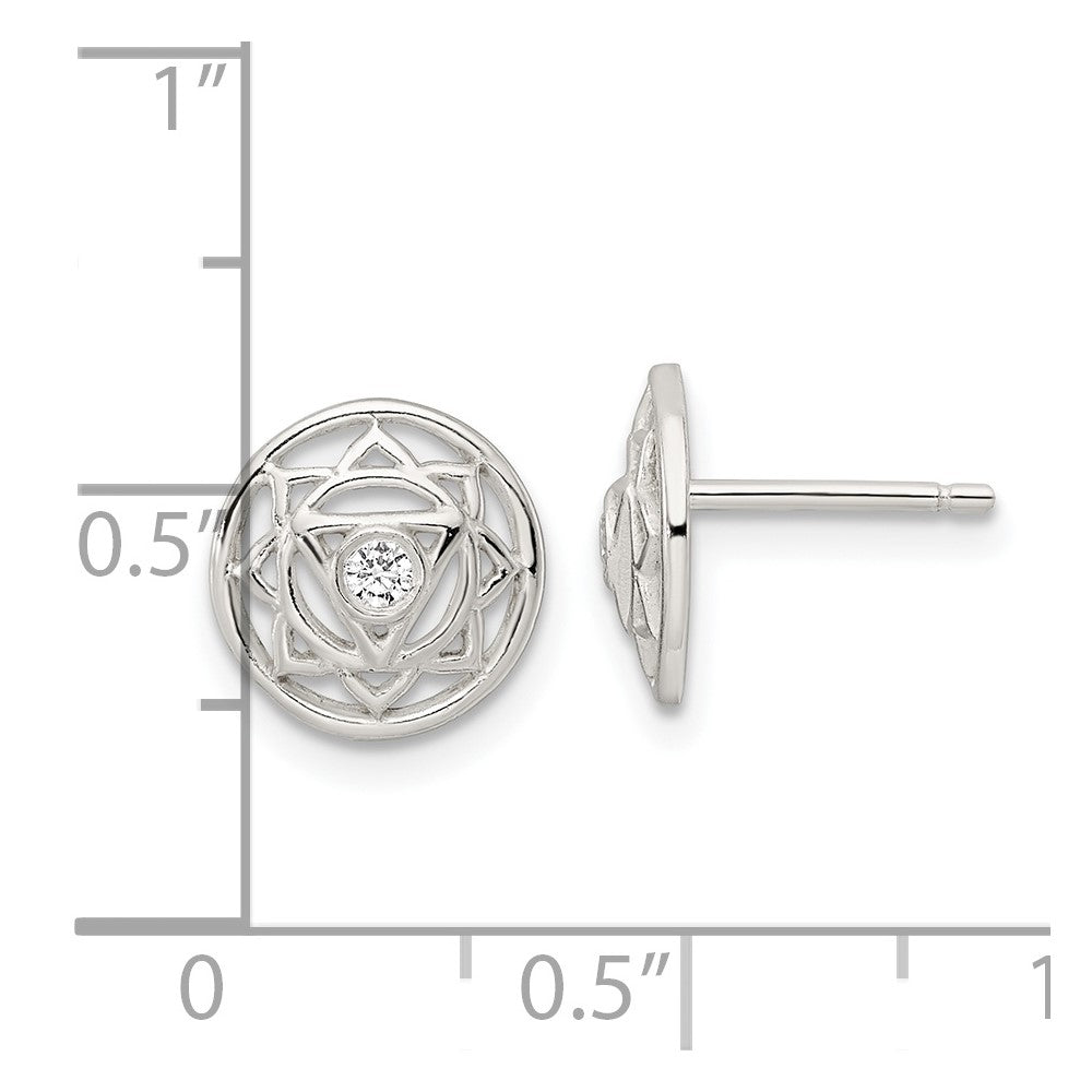 Sterling Silver Cz Solar Chakra W/Triangle Center Post Earrings