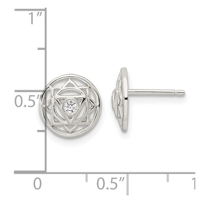 Sterling Silver Cz Solar Chakra W/Triangle Center Post Earrings