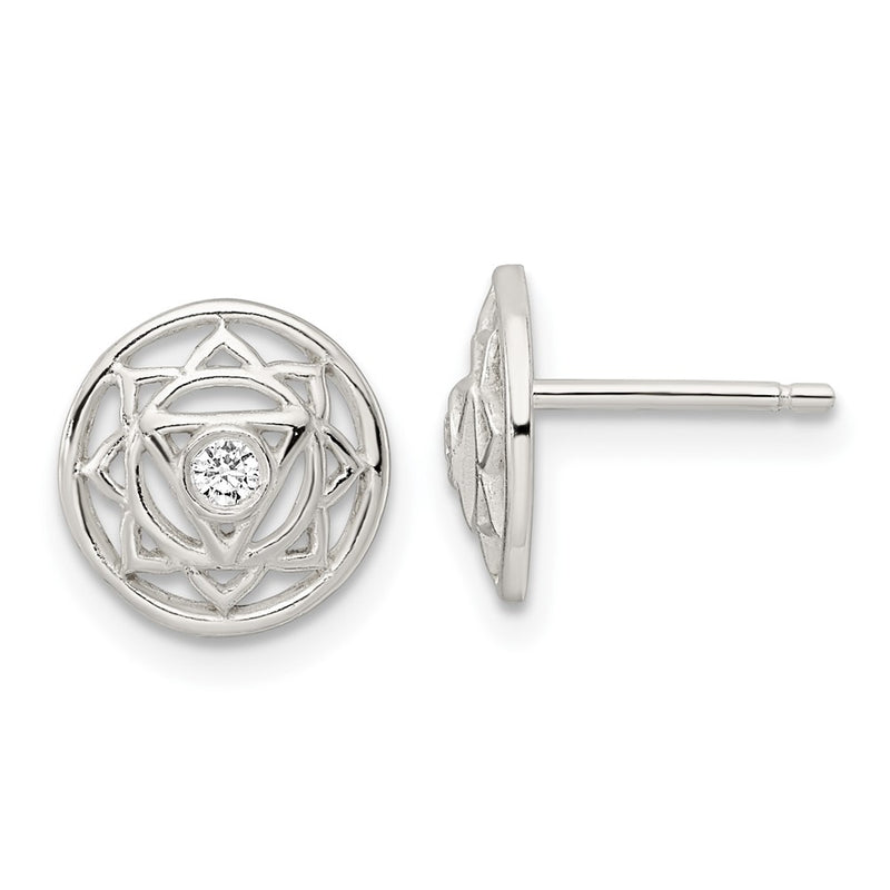 Sterling Silver Cz Solar Chakra W/Triangle Center Post Earrings