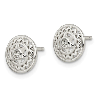 Sterling Silver Cz Heart Chakra Filigree Post Earrings