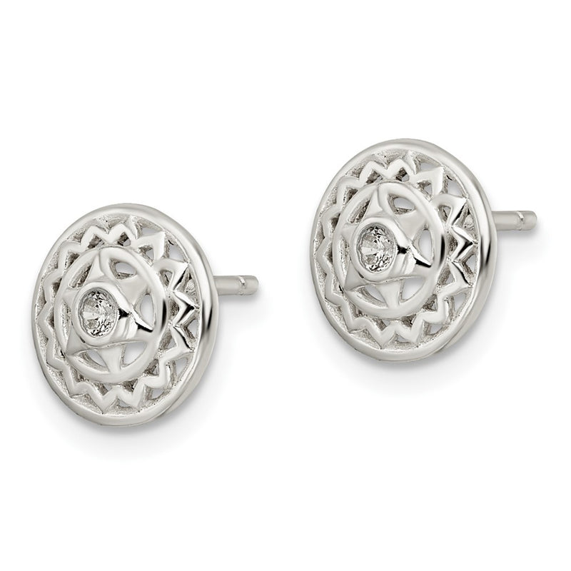 Sterling Silver Cz Heart Chakra Filigree Post Earrings