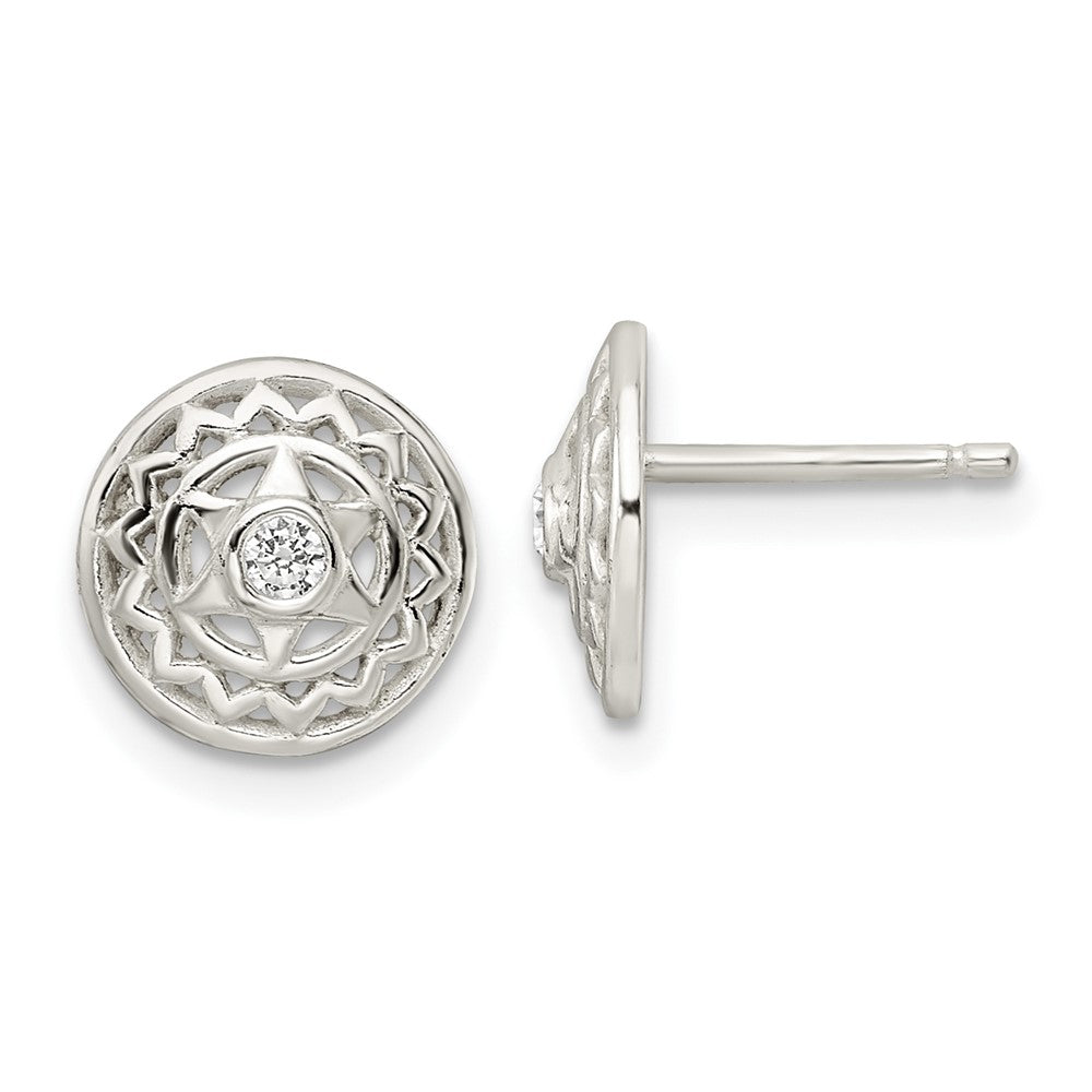 Sterling Silver Cz Heart Chakra Filigree Post Earrings
