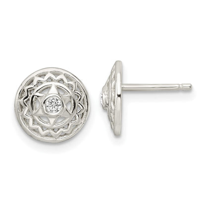 Sterling Silver Cz Heart Chakra Filigree Post Earrings