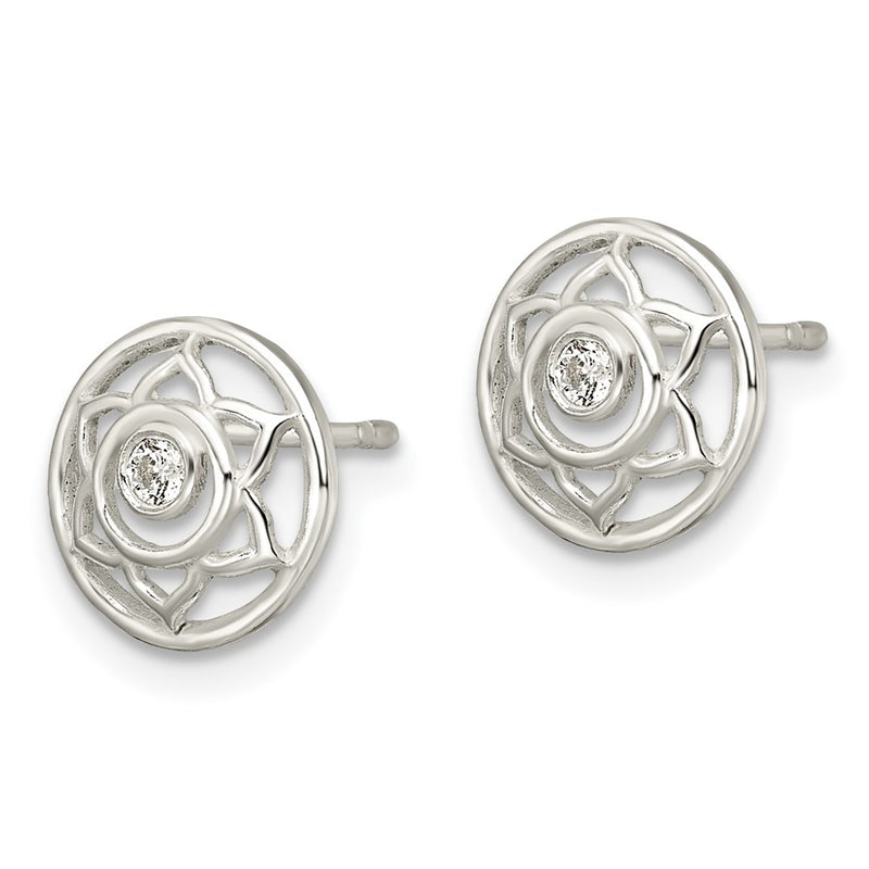 Sterling Silver Cz Lotus Chakra Filigree Post Earrings