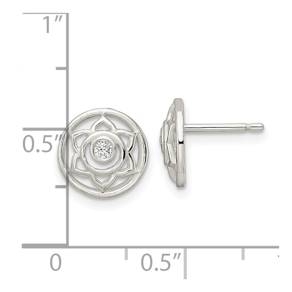 Sterling Silver Cz Lotus Chakra Filigree Post Earrings