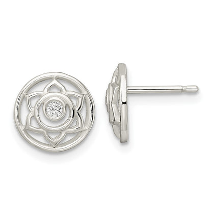 Sterling Silver Cz Lotus Chakra Filigree Post Earrings