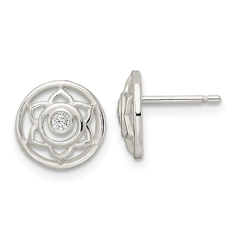 Sterling Silver Cz Lotus Chakra Filigree Post Earrings