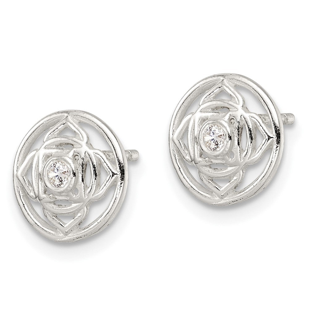 Sterling Silver Cz Root Chakra Filigree Post Earrings
