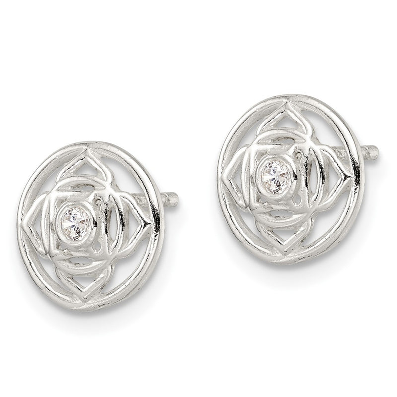 Sterling Silver Cz Root Chakra Filigree Post Earrings