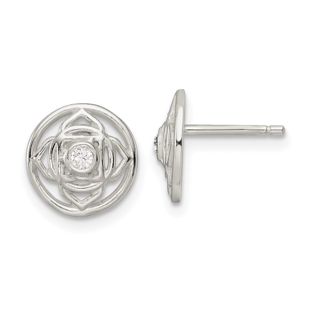 Sterling Silver Cz Root Chakra Filigree Post Earrings