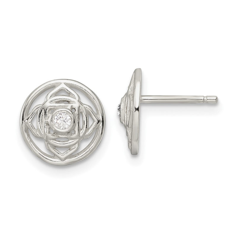 Sterling Silver Cz Root Chakra Filigree Post Earrings